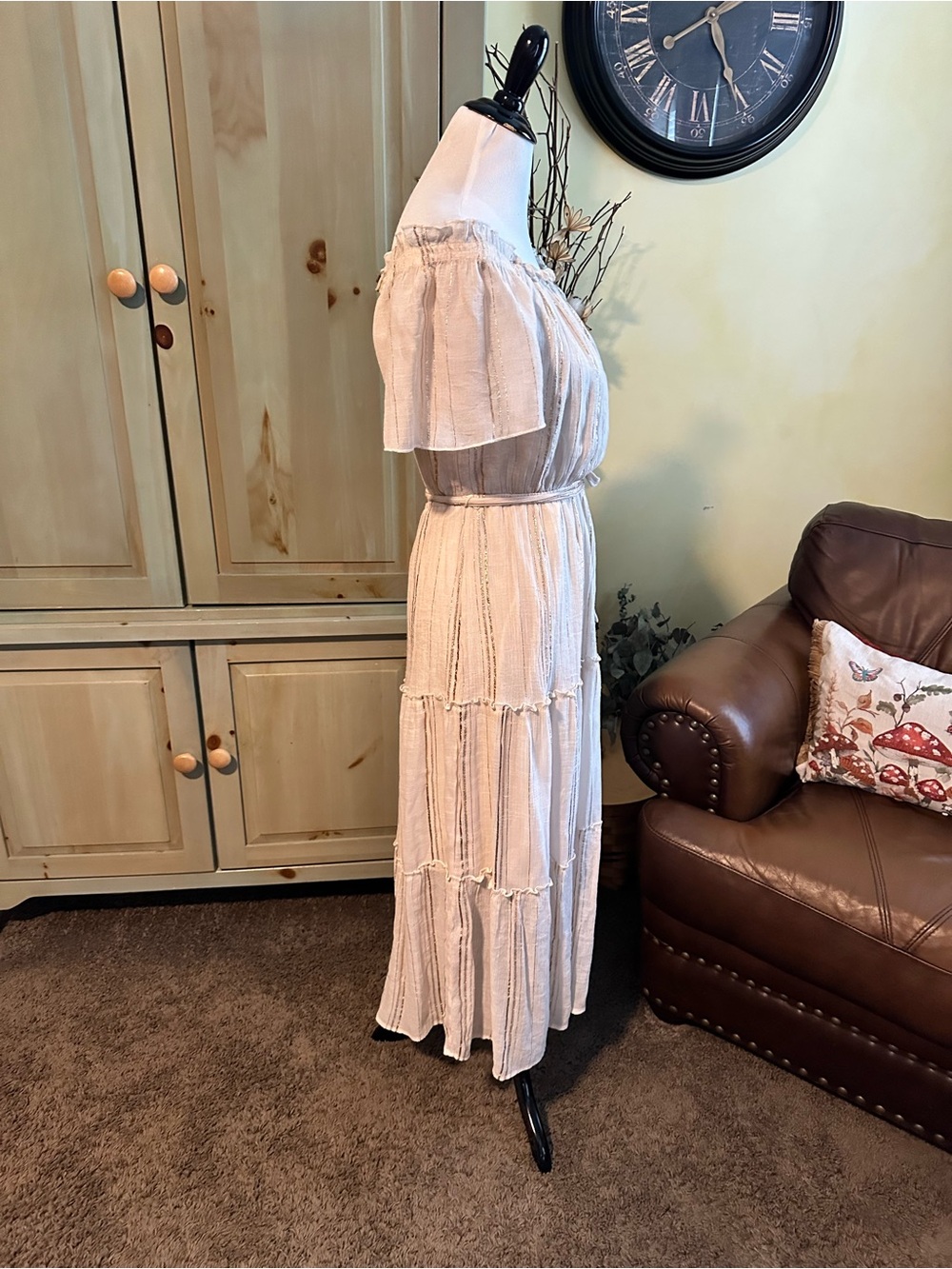 Luxology Cream Tiered Maxi Dress with Tie Waist - Picture 4 of 7